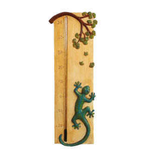 Thermomètre géant salamandre fond terre de sienne